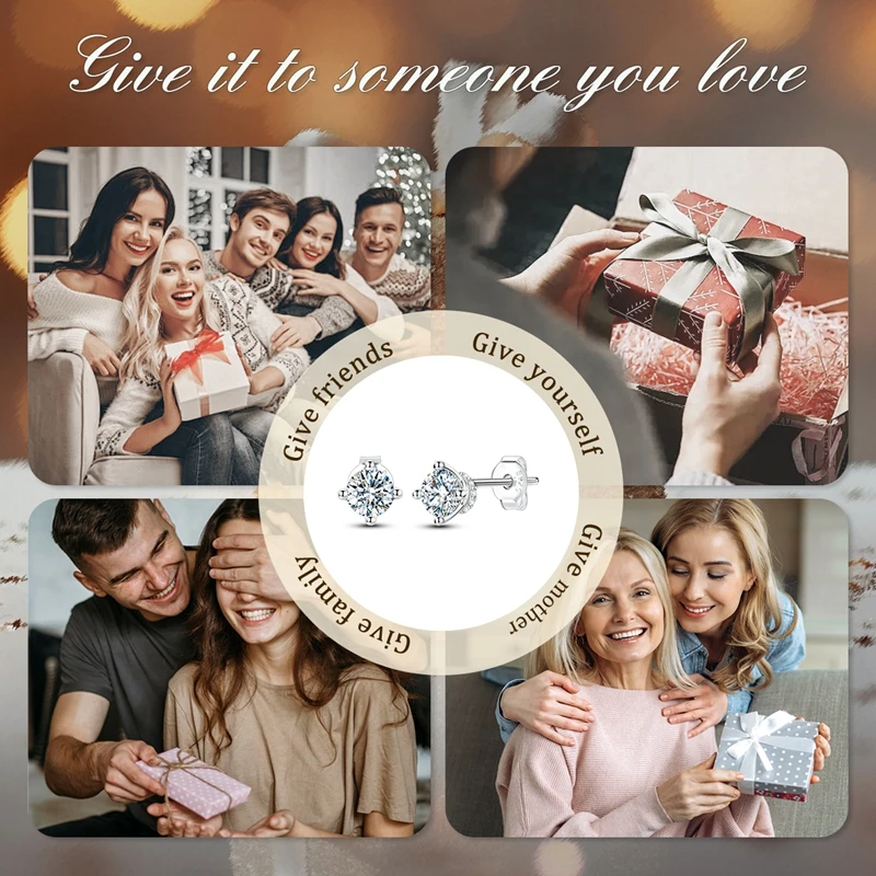 100 % 925er Sterlingsilber, klassischer Moissanit-Ohrstecker im Rundschliff, vergoldet, Weißgold, Labordiamant, Silberschmuck, Geschenk für Frauen – Detail 1
