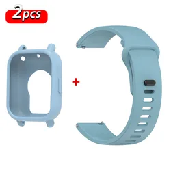 Premium Silicone Strap and Case for Active Smartwatch Bands (Light blue - case)