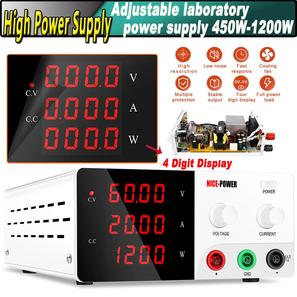 

High Power 60V 20A Variable Power Yupply Bench Source Digital 30V 10A 20A 30A Switching Power Supply Bank Voltage Stabilizer