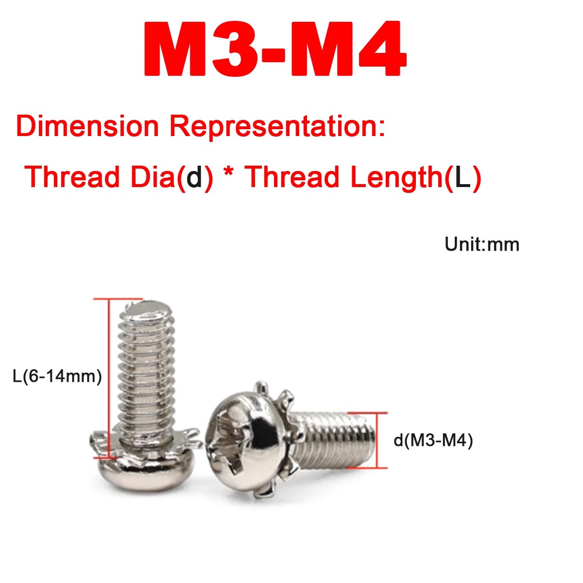 

M3M4 Iron Plated Nickel Cross Round Head With Flower Tooth Flat Tail Bolt Two Combination