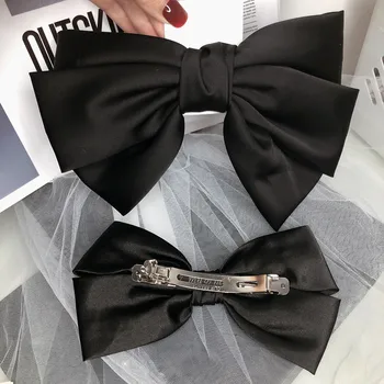 New Fashion Premium Black Satin Barrettes Bow Hair Clip Temperament Hair bow Ribbon Ponytail Clip For Women Top Hair accessories 6