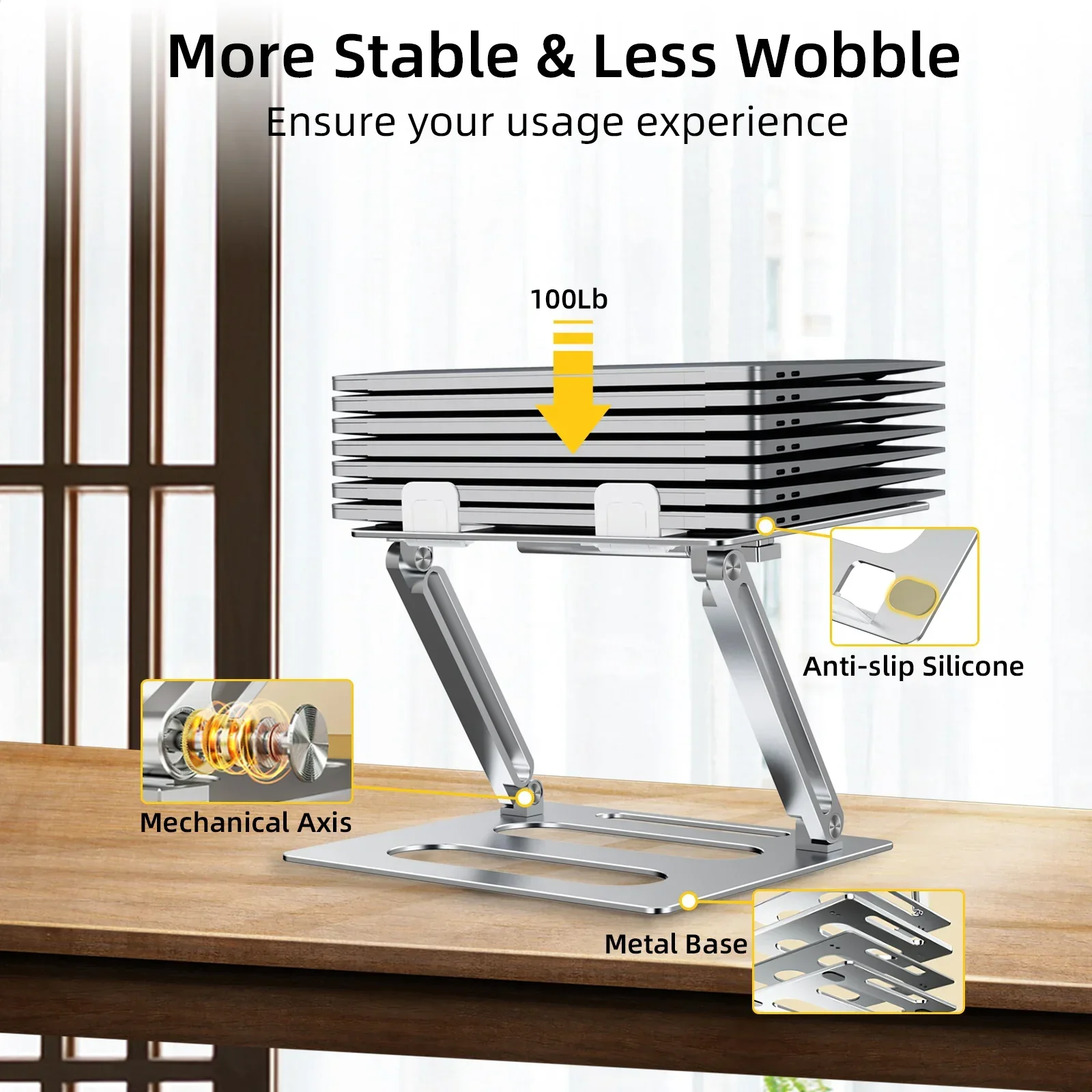 Eary Aluminum Metal Laptop Stand With Phone Holder For Desk Ergonomic Multifunctional Foldable Ventilated Cooling Computer Base