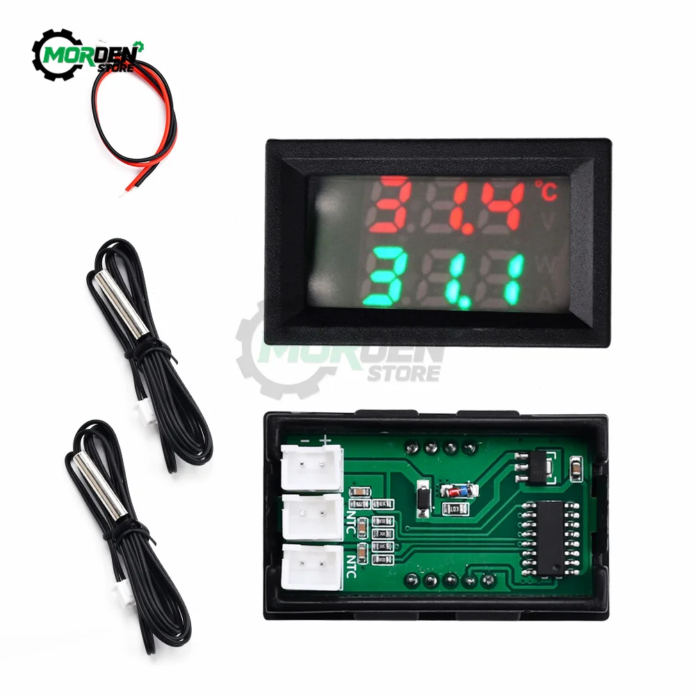 Temperature sensor DC4-30V 5V 12V 0.28 Inch LED Display Dual NTC 10K 3950 Voltmeter Digital With NTC Probe Cable