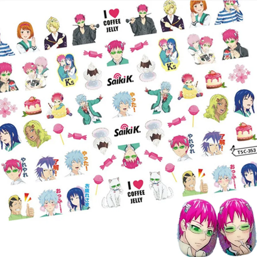 Japanese Anime Saiki Kusuo 3D Self Adhesive Decal Stamping DIY Decoration Tips Nail Art Sticker TSC 353