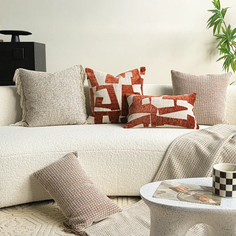Ivory Black Rust Red Pillow Cover Image 1
