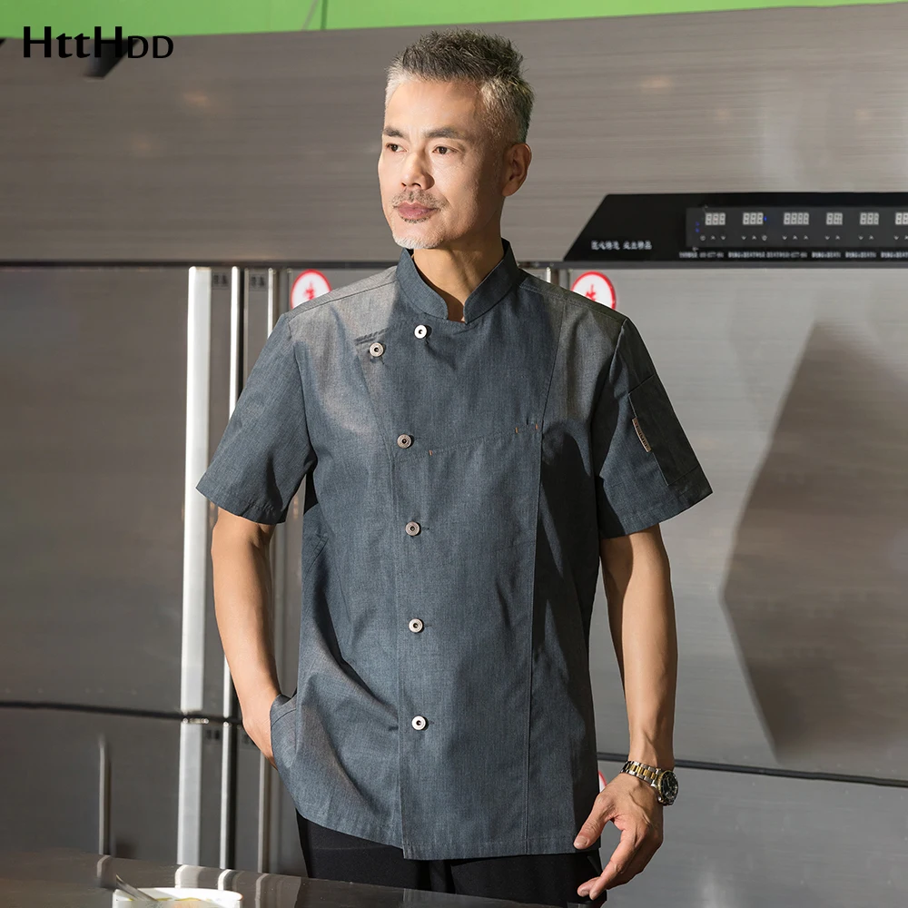 

Summer New Can Be Custom Logo Men Restaurant Chef Jacket Uniform Sushi Chef Coat Work Clothes Women Short Sleeve Catering Worker