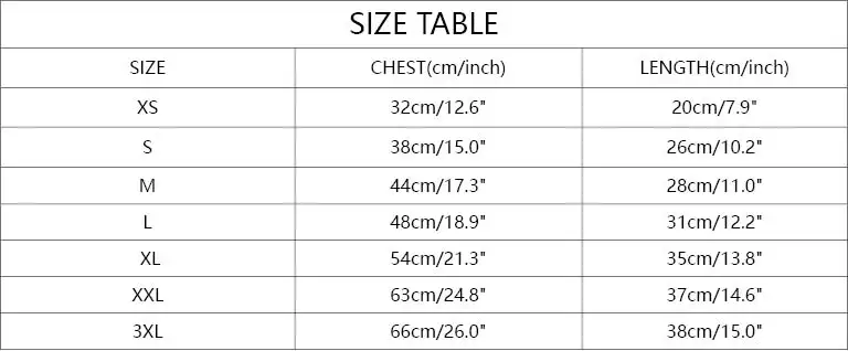 Chewy V Shaggy Dog Hoodie Size Table