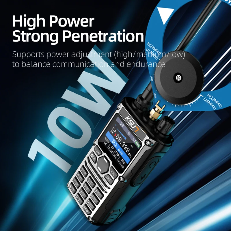 HF123D UHF VHF 듀얼 밴드 햄 라디오 AM FM NOAA CW SSB HF 단파 10W 앱 연결 3500-4000mAh 배터리