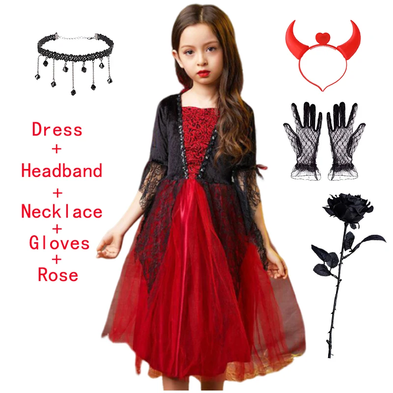 thumbnail image 1 of Vestido de vampiro para niñas y niños, disfraz de novia fantasma, gótico, vampiro, diablo, murciélago, para Halloween, ropa de carnaval vampírica, 1 of 5