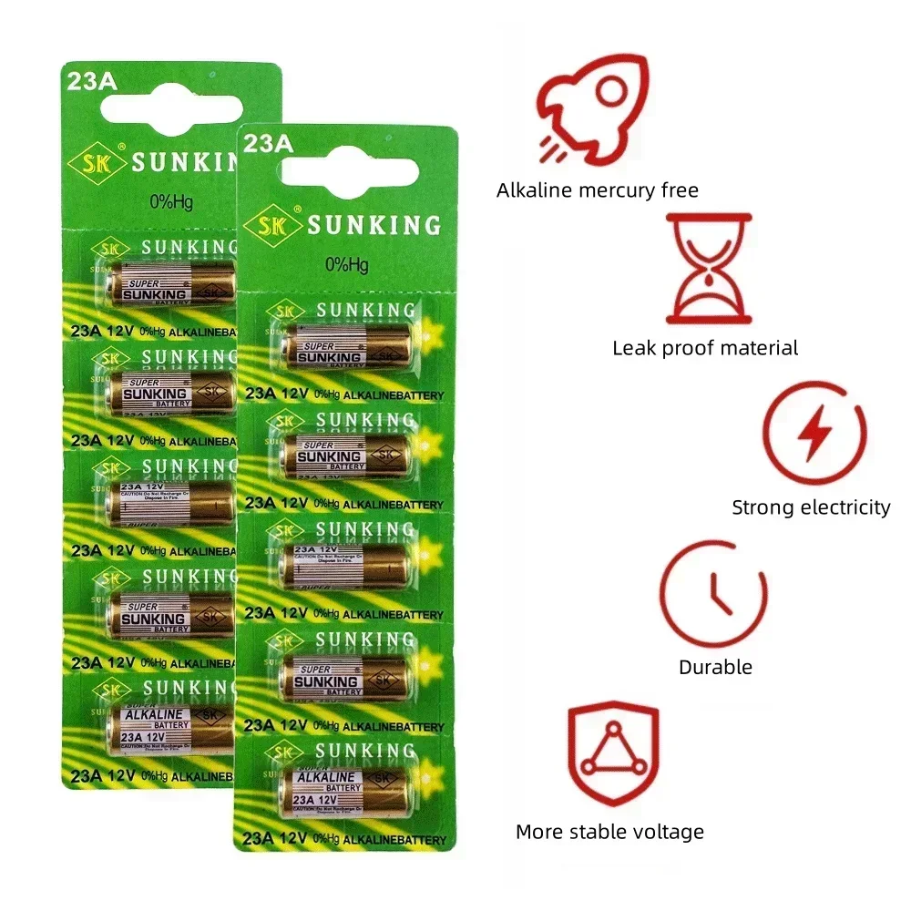 10PCS A23 23A 12V Alkaline Battery MN21/23 23AE L1028F A23G GP23A 12 Volt Dry Battery For Ceiling Fan Remote Garage Door Opener