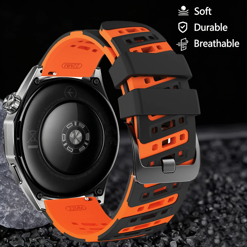 Breathable Silicone Sport Watch Band, 22mm