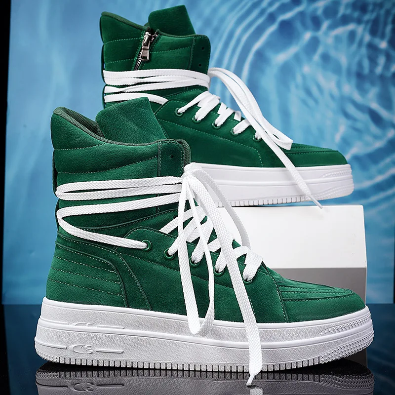 

Fashion Green Sneakers Men Cross Strap Design Men Platform Sneakers Street Height Increasing Sneakers Men High Top Skate Shoes