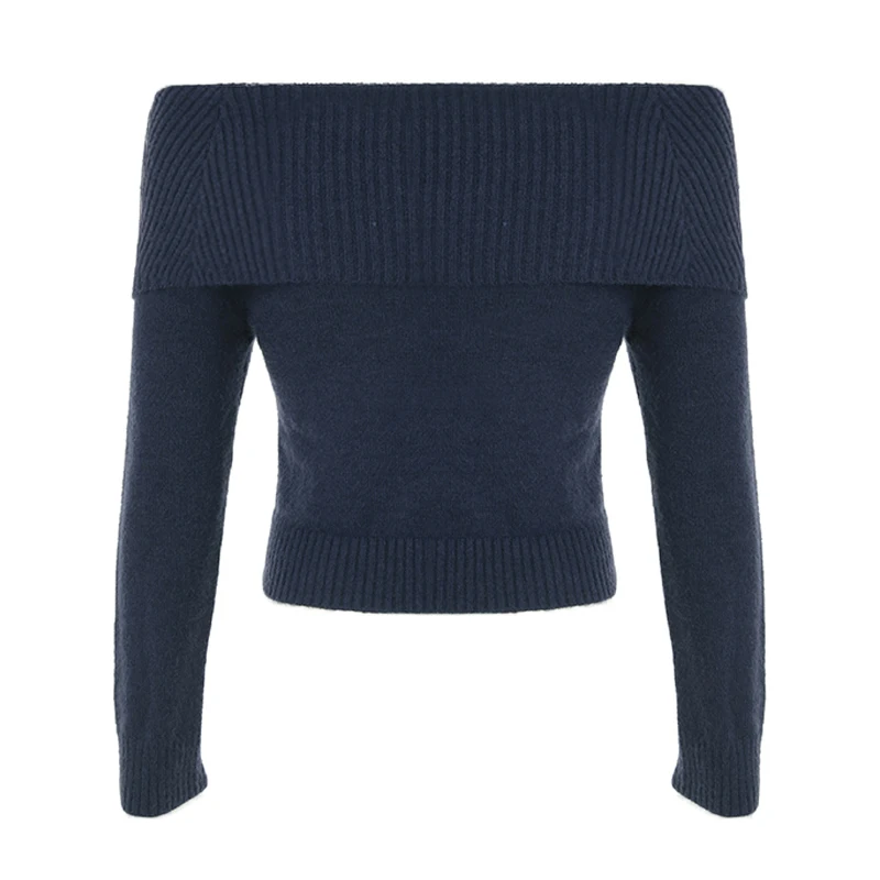 Solid Color Off Shoulder Women Sweater Minimalism Long Sleeve Knitted Jumper Casual Fashion Winter Pullovers Street