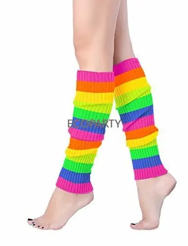 V28 Women Juniors Neon Ribbed Leg Warmers for 80s Eighty's Party