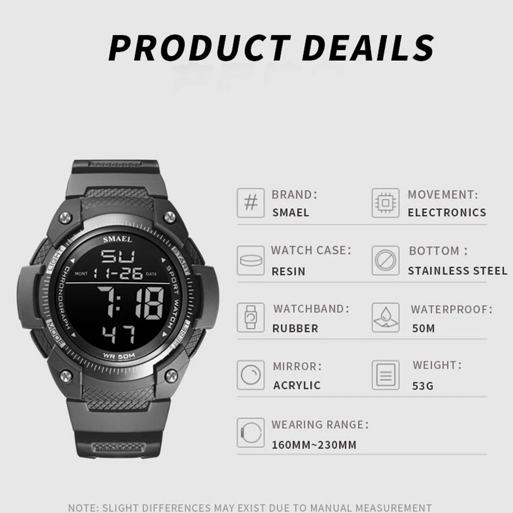 2024 Simple Male Sport Digital Watch Multi-functional Outdoor Timing Running Swimming Student Watch Functional Electronic Watch