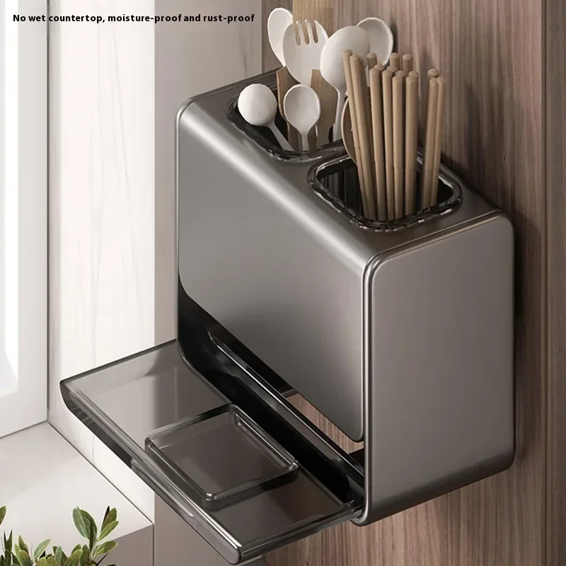 Carbon steel kitchen chopstick holder, household countertop, chopstick basket, drain storage rack, wall mounted