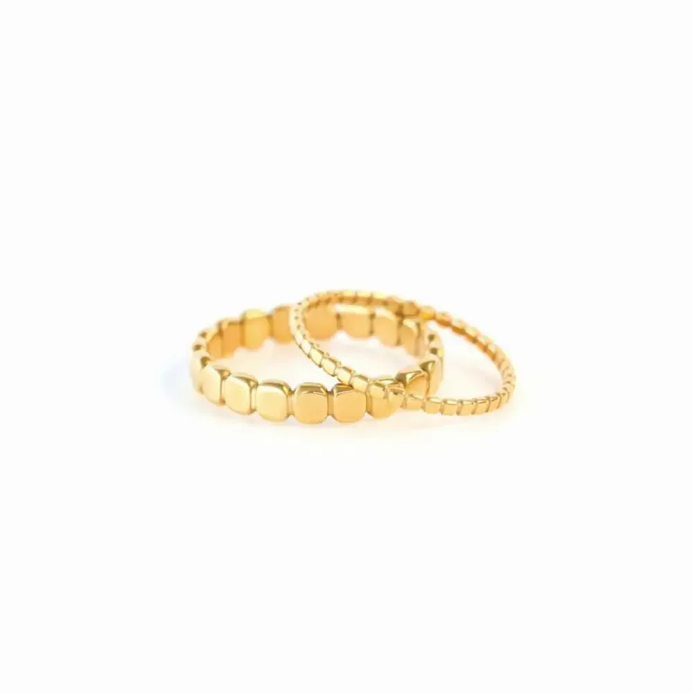 Gold Beaded Stainless Steel Rings for Women - Retro Statement Plain Band Knuckle Stacking Jewelry