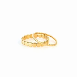 Gold Beaded Stainless Steel Rings for Women - Retro Statement Plain Band Knuckle Stacking Jewelry (2PCS Stackable Set)