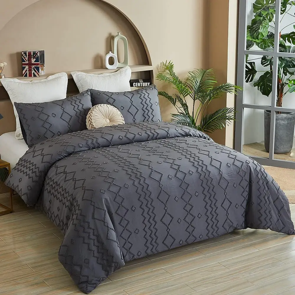 

Duvet Covers Queen Size,3pcs Soft and Embroidery Shabby Chic Boho Bedding Sets,100% Washed Microfiber Tufted Comforter Cover Set