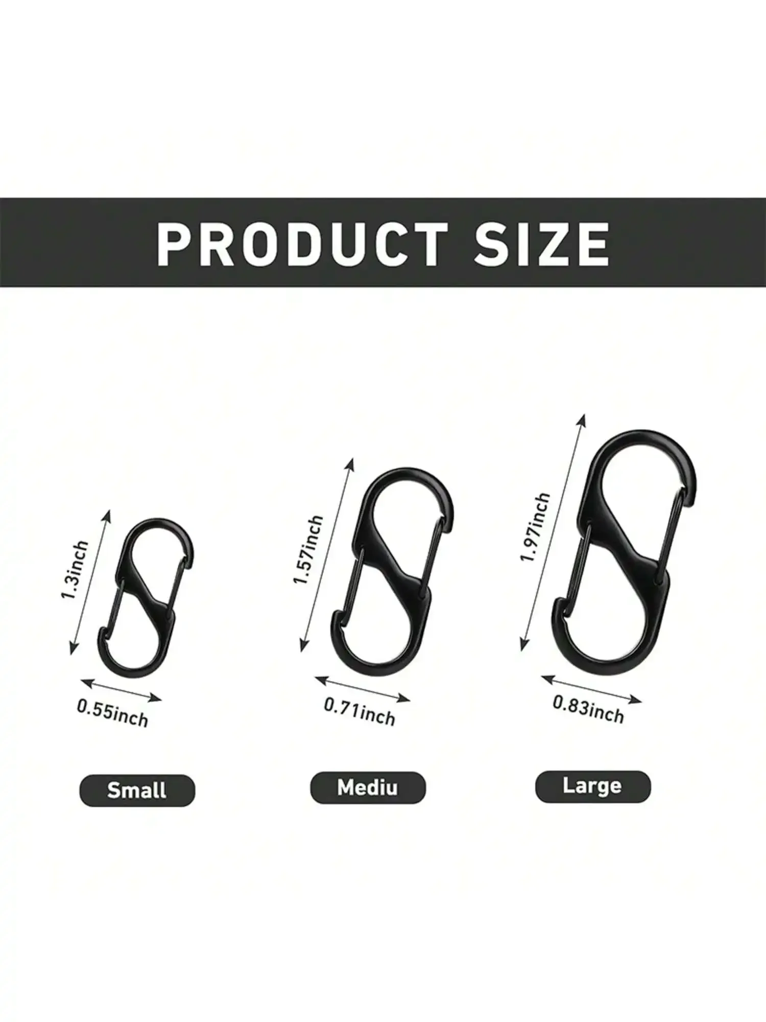 Mabor - Clip antifurto, 6 piccole clip doppie, chiusure a cerniera per zaini, campeggio, pesca, viaggi, sport all'aria aperta (nero
