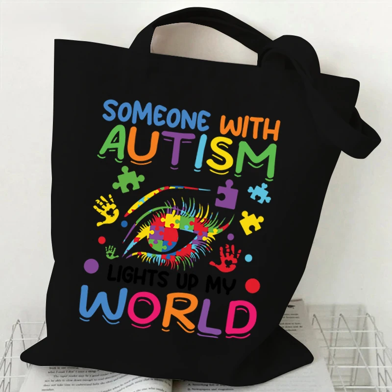 

Autism Shoulder Bag Women Vintage Tote Bags Colour Autism Eyes Print Female Shopping Bags Cartoon Hand&jigsaw Women's Handbags