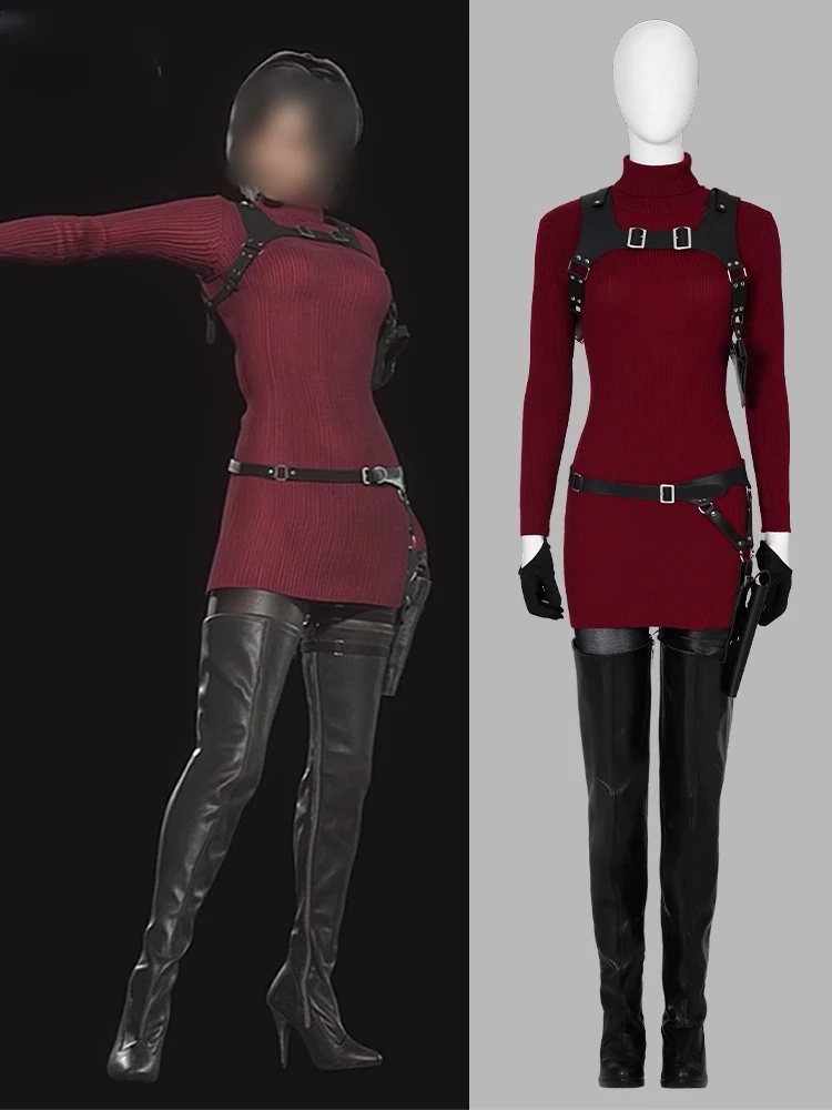 

High Quality Game Female Resident 4 Ada Wong Cosplay Costume Evil Red Costume Halloween Women Suit Custom Made