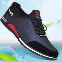Four-Season Men's Casual Shoes Soft Bottom Running Sports Trendy Breathable Leather Shoes Comfortable All-Match Men's Footwear
