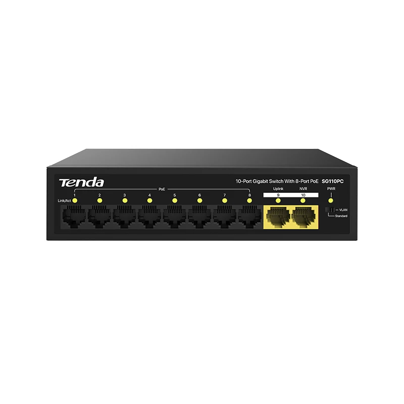 Tenda SG110PC Gigabit dual-port uplink unmanaged PoE switch, compatible with AF/AT standard PoE power supply mode