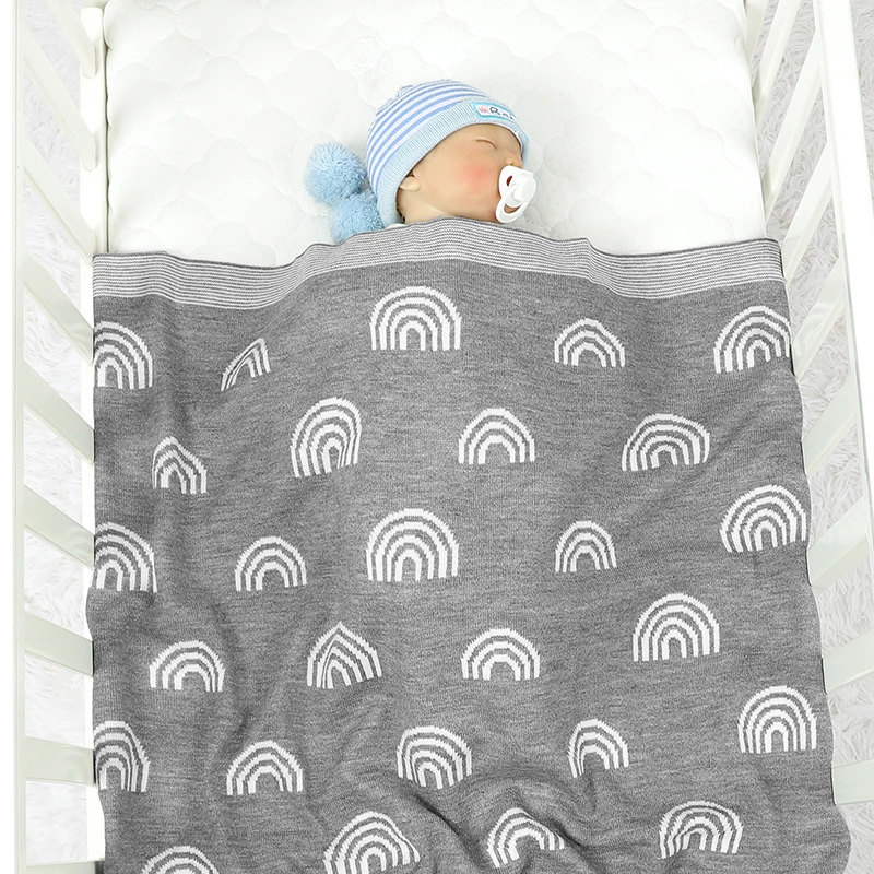 Baby Blanket Knitted Newborn Lightweight Swaddle Wrap Plaid Infant Boy Girls Stroller Quilt 90*70cm Sleeping Covers Cute Rainbow