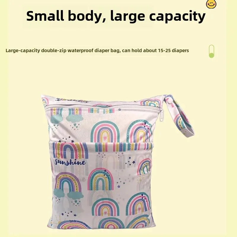 Large Capacity Double Pocket Diaper Bag Medium Size 200+ Pattern Waterproof Stroller Hanging Bag Outing Wet