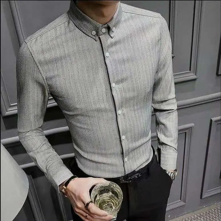 

Autumn 2022 New Korean Fashion Casual Button Down Blouses Men Design Brand Slim Fit Man Shirts Long Sleeve Striped Tops W339