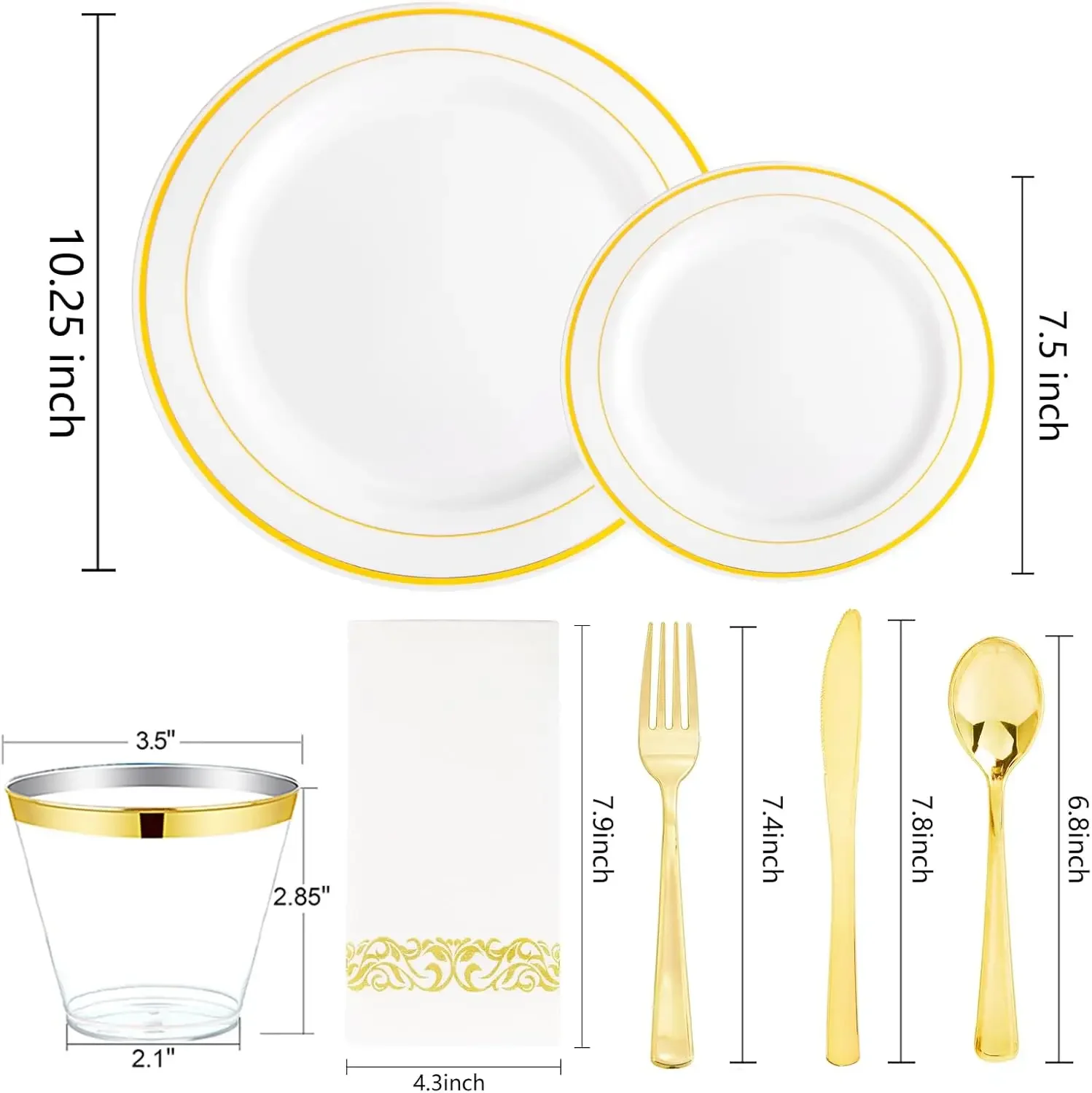 350PCS Gold Plastic Dinnerware Set-Gold Plastic Plates Disposable for 50 Guests Include 50 Dinner Plates,50 Dessert Plates