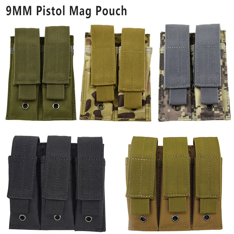Double 9Mm Pistol Magazine Pouch Molle Triple Mag Holster Holder Bag Attachment Package Tactical Hunting Accessori Militari