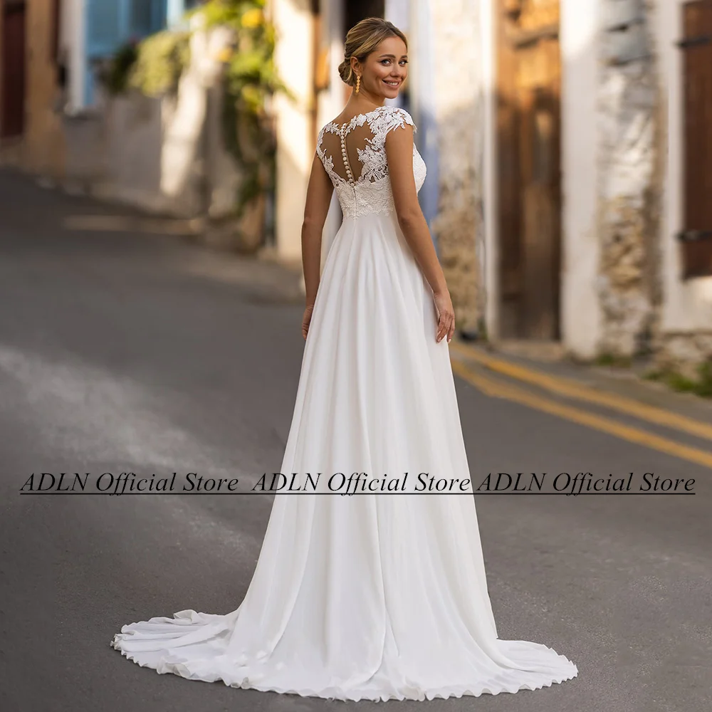 ADLN Empire Wedding Dress for Pregnant Bride Customized Cap Sleeve Sequin Applique Sweep Train Beach Bridal Gown Vestido Noiva 2