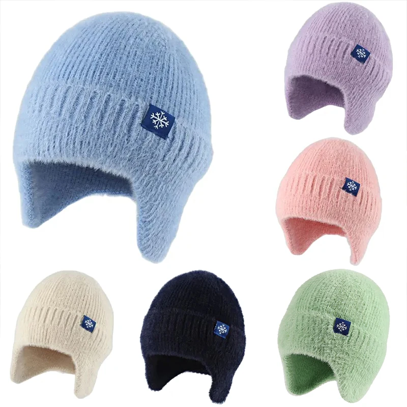 

Вязаная шапка из искусственного меха, плюшевая шапочка с защитой ушей, мягкие теплые зимние шапки для женщин, модная уличная шапка в стиле хип-хоп, 2023