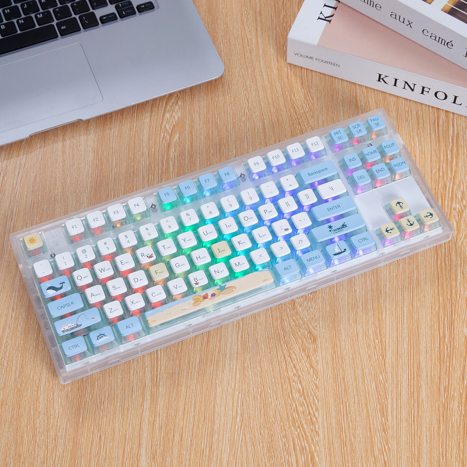 azuis brancos da baleia, Sublimação dupla PBT, 118 Keycaps ASA chave