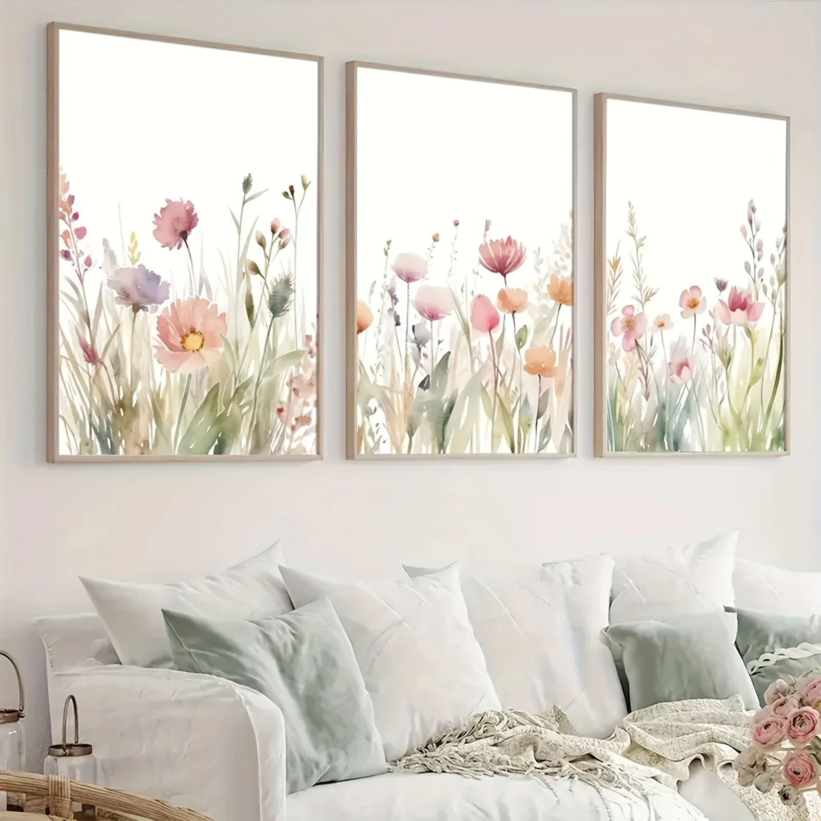 Set of 3 Watercolor Flower Wall Posters - Botanical Floral Canvas Art ...