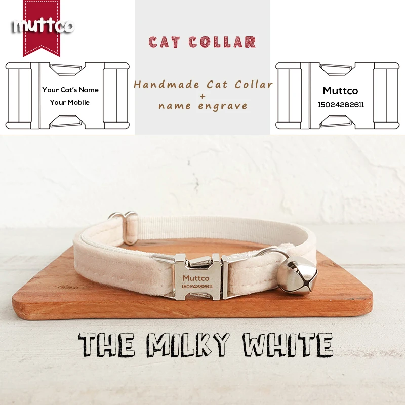 

MUTTCO retailing engraved nice self-design personalized cat collars THE MILKY WHITE handmade collar 2 sizes UCC144