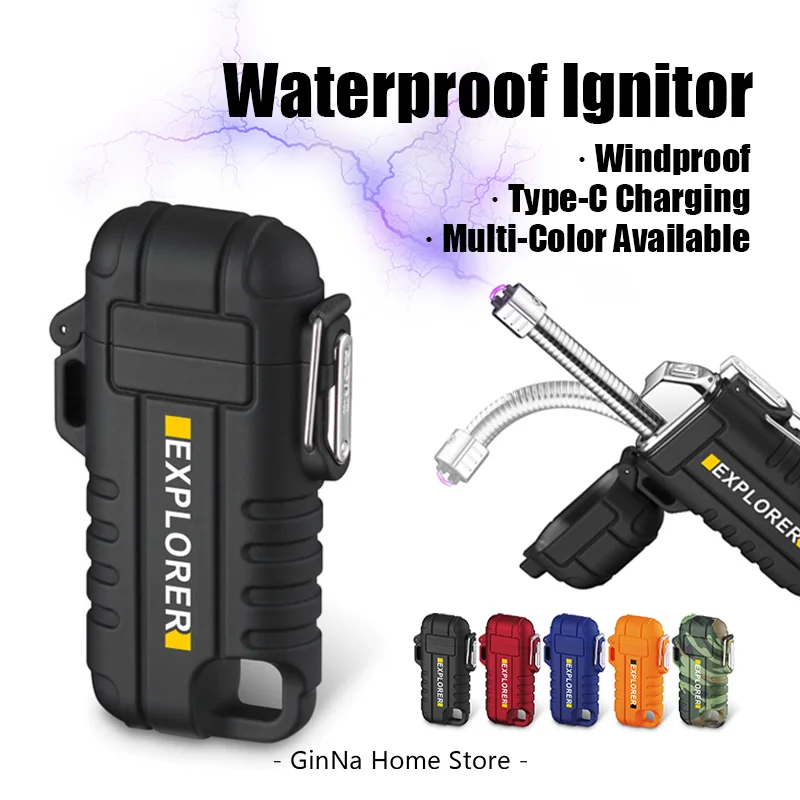 BBQ Lighter Windproof Type-C Rechargeable Portable Waterproof Outdoor Ignitors Retractable Hose Camping Ignition Equipments