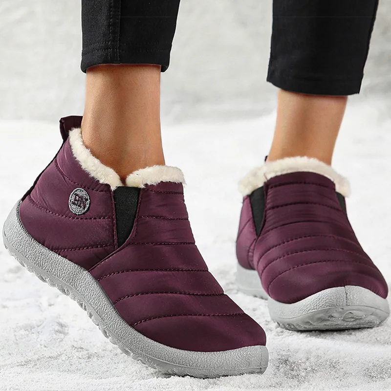 Women Boots Waterproof Winter Boots Fur Shoes Women Slip On Ankle Boots Snow Botas Mujer 2025 Winter Shoes Couple Short Boot