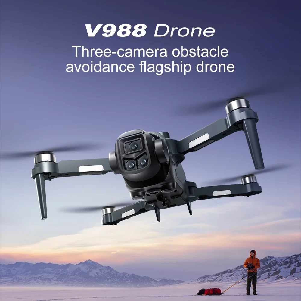 Drone pliable Lenovo V988 avec double caméra HD 4K 8K, Wi-Fi 5G, moteur brushless, FPV avec écran, télécommande et évitement intelligent d'obstacles
