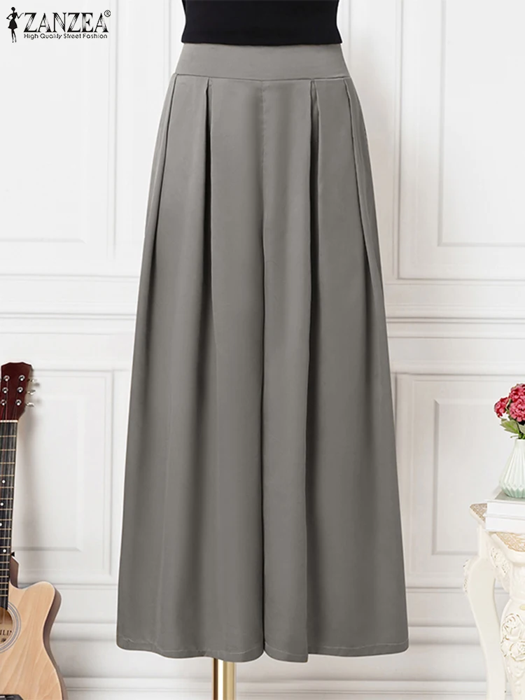 Women Elegant Wide Leg Satin Silk Formal Pants