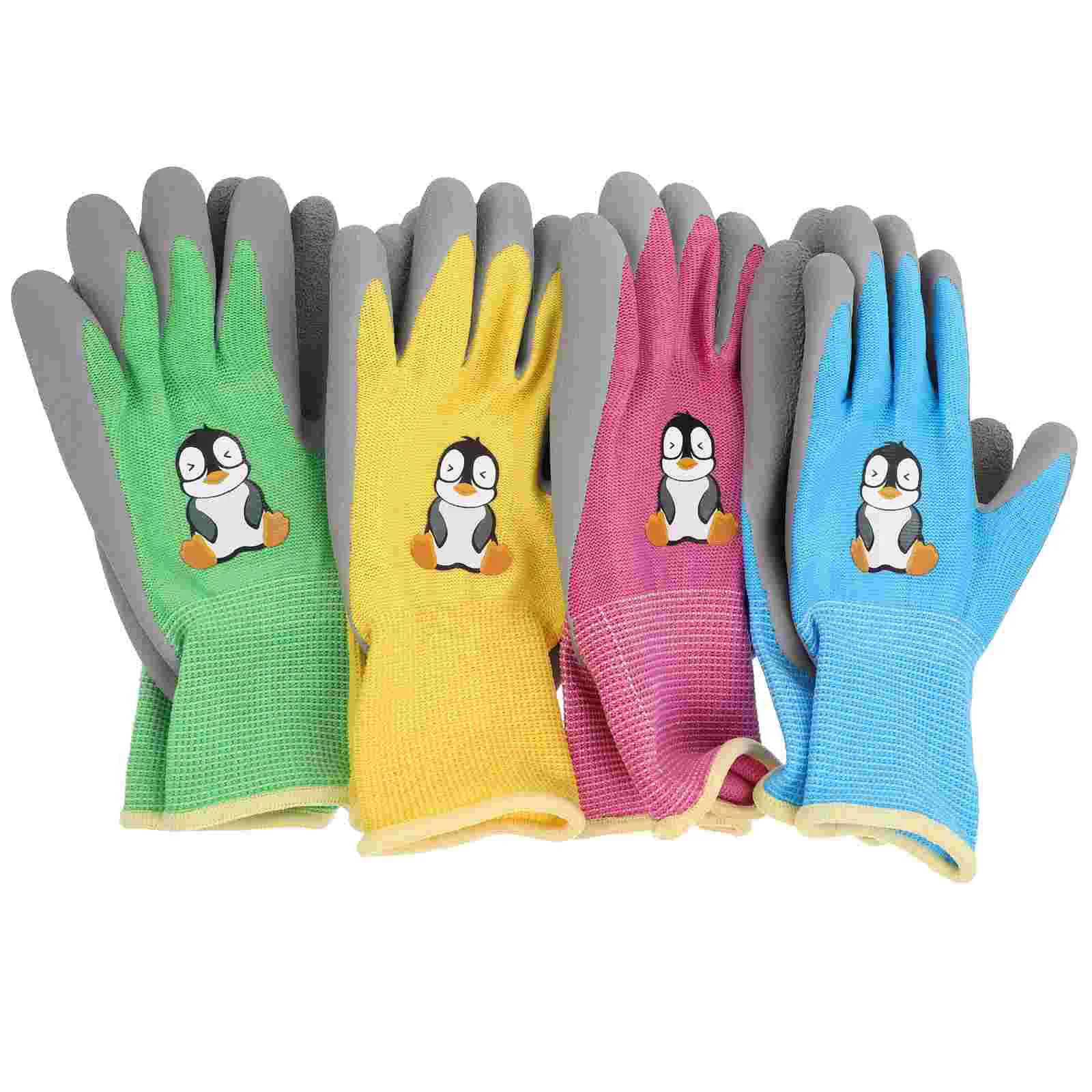 4 Pairs Children's Gloves Work Reusable Gardener Gifts Outdoor Sports Clean for The Protective Emulsion Durable Working