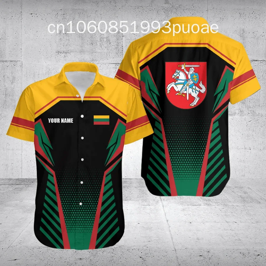 

Гавайская рубашка с логотипом литовских эмблем, летняя модная детская рубашка для отдыха Y2K для мужчин и женщин