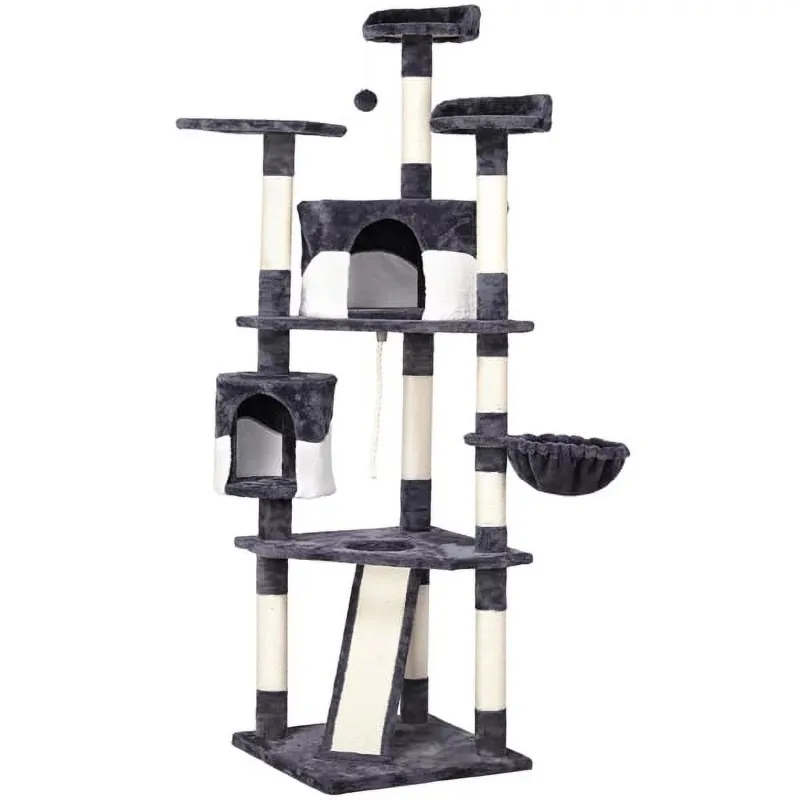 

79"H Multilevel Large Cat Tree Condo Tower with Scratching Post, Black