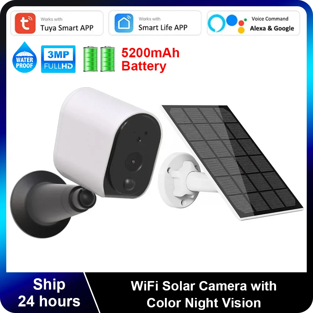 

Tuya 1080P Solar WiFi Camera 3MP Low Power Consumption Replaceable Battery Outdoor Security Waterproof Monitor Smart Life APP