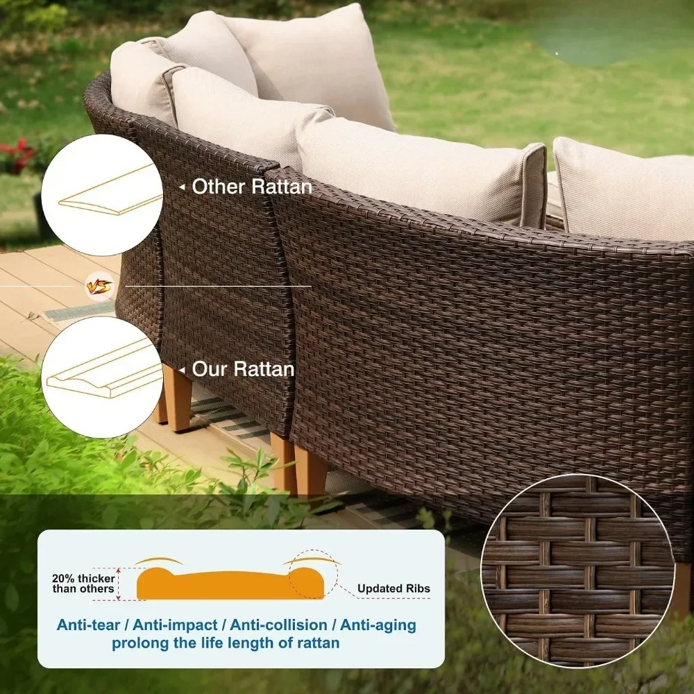 7 Pieces Wicker Patio Furniture Set, All-Weather Rattan Outdoor Conversation Half-Moon Curved Sectional Sofa Set for Garden 3