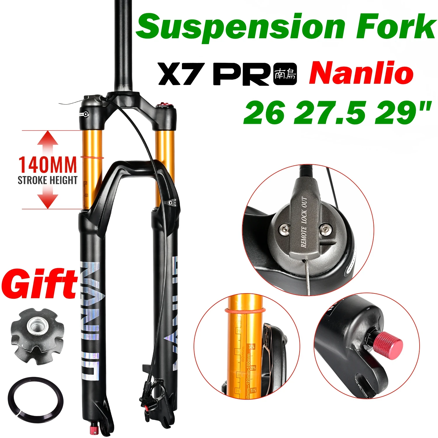 Nanlio-X7 pro mtb-サスペンションフォーク,調整可能なリバウンド