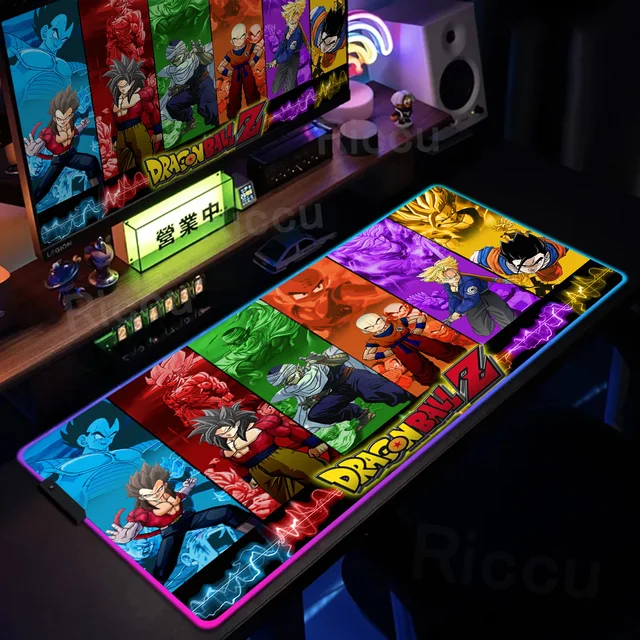 RGB Mousepad Computer Game Lock Edge Deskmat Xxl Keyboard PC Non-slip Carpet LED Glowing Anime Goku D-Dragons Balls Mausepad Rug