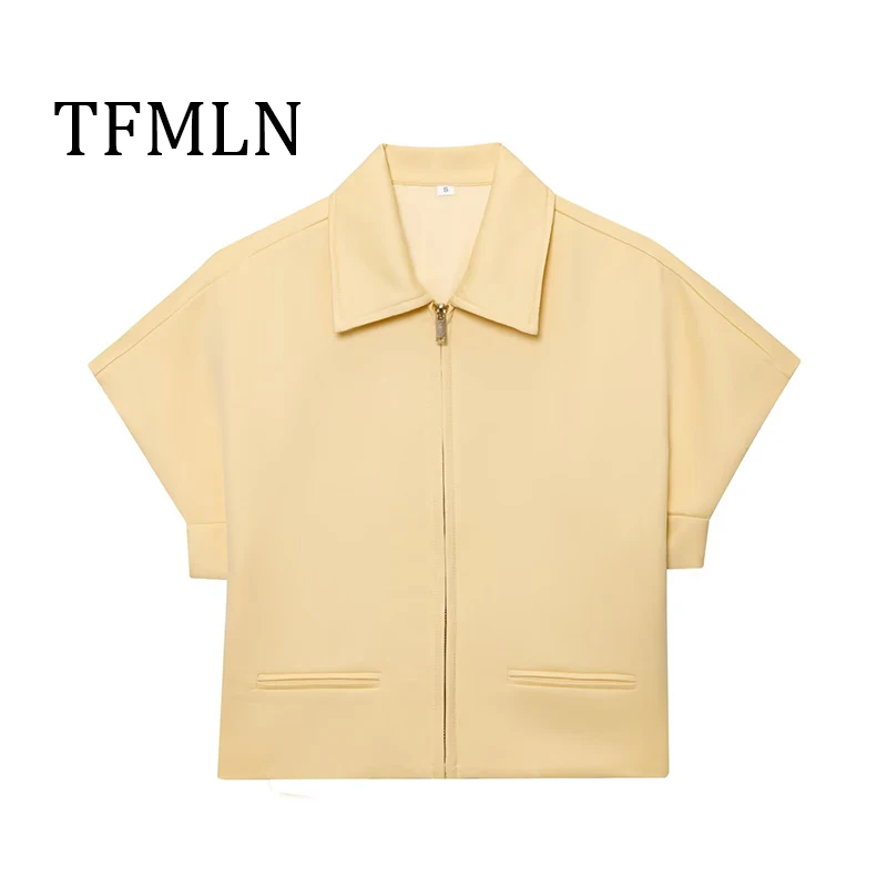 Women Fashion Short Loose Jackets Zipper Short Sleeve Coats 2025 Spring Elegant Bomer Jackets Elegant Outwears